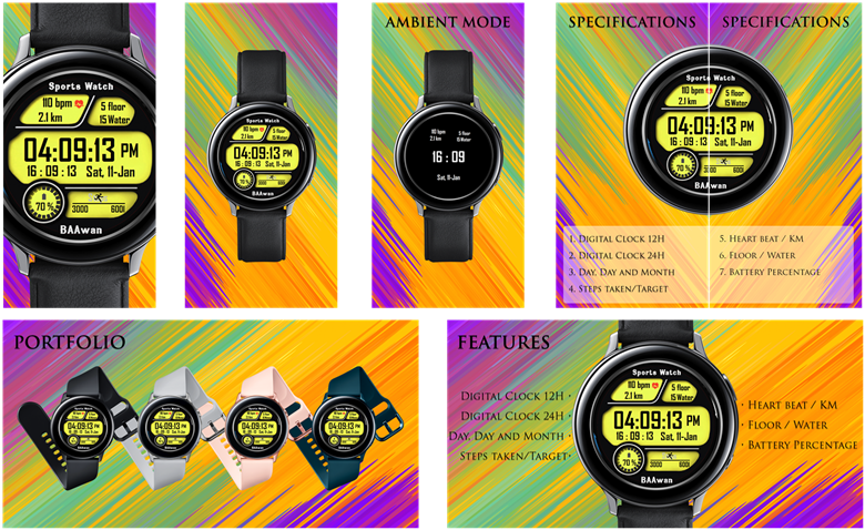 BAAwan Sports II watch-face presentation board