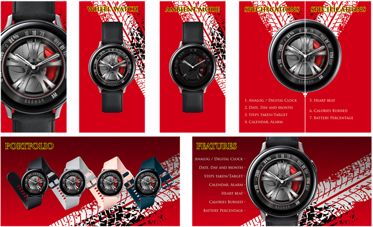 Wheel motorsport watch-face presentation board
